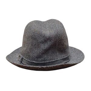 Vintage Stetson Herringbone Wool Trilby Fedora Hat Gray Tweed Size 7 3/8 (H4)